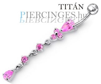Rózsaszín köves hosszú titán köldök piercing