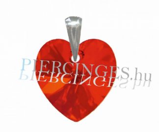 Swarovski köves, piros színű, szív alakú, ezüst medál.