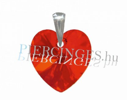 Swarovski köves, piros színű, szív alakú, ezüst medál.